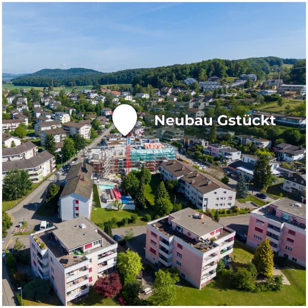 Luftaufnahme mit Standort Neubau Gstückt
